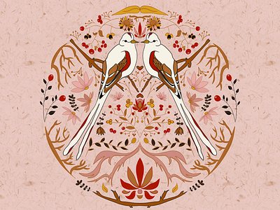 Birds of a Feather - Symmetrical Folk Art by Julia Barry