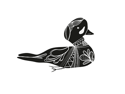 Hoity Toity Duck by Julia Barry black black and white calm detailed duck folk art illustration julia barry lake nordic pattern placid procreate seaweed serene water white