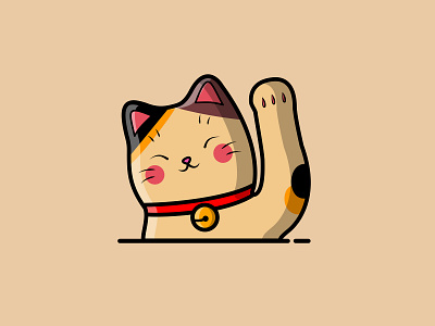 Maneki neko design flat icon illustration minimal vector