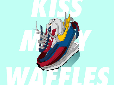 Nike x Sacai waffle sneaker design flat icon illustration illustration flat design minimal nike sacai vector