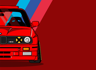 BMW e30 adobe bimmer bmw car design flat illustration minimal stance vector