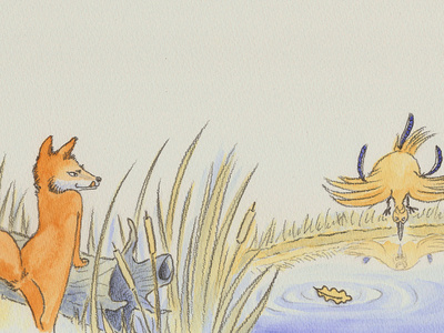 Looking tasty... aquarelle birds childrensbook doublepage fable fantasy fox illustration picturebook threefeathers
