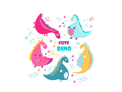 Cute vector color dinosaurs. Set branding child thems dino dinosaur illustration