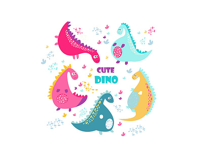 Cute vector color dinosaurs.  Set