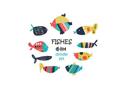 Cartoon fishes set vector design elements cartoon child thems design fish fishes illustration set vector