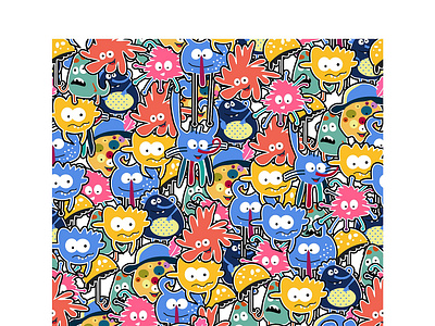 Seamless pattern with cute monsters