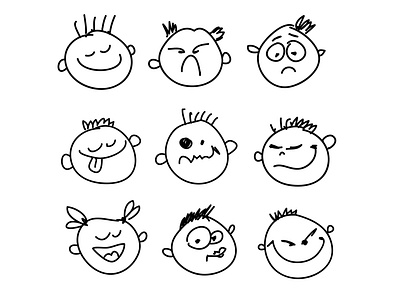 Set of funny faces,  smiles. Doodle  hand drawn