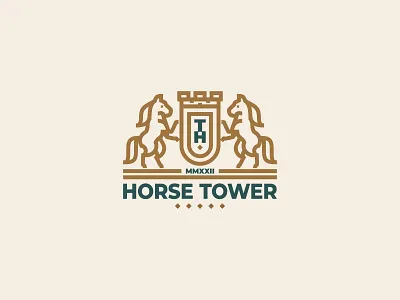 Horse Tower Logo brand branding classic crest graphic design heraldic heraldry horse linear logo mark shield tower vector