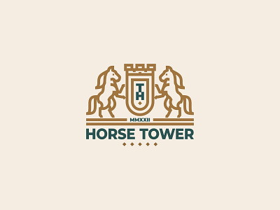Horse Tower Logo brand branding classic crest graphic design heraldic heraldry horse linear logo mark shield tower vector