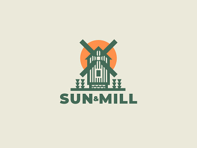 Sun And Mill Logo bakery shop brand branding bread flour grains illustration linear logo mark mill wheat windmill