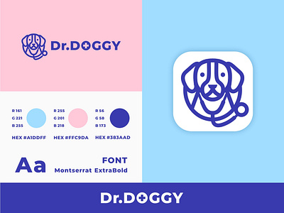 Dr. Doggy Logo Design app brand branding cute doctor dog graphic design icon illustration linear logo mark mascot pet care ui vet veterinary