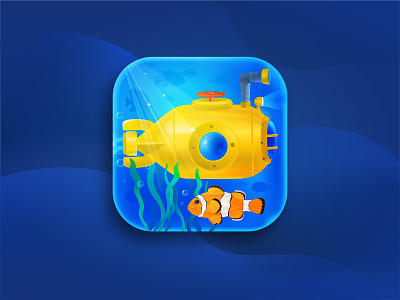 Nautical Game App Icon app cartoon detailed fish game graphic design icon design illustration marine mini submarine mobile nautical sea tropical ui underwater ux vector