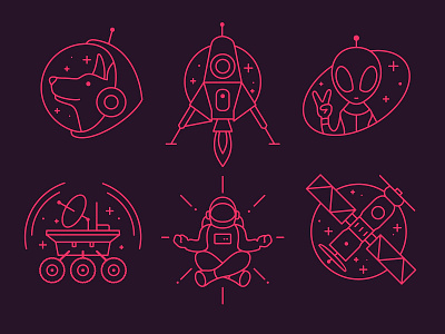 Space Theme Icon Set alien astronaut dog icons set interface linear icons mobile space space ship sputnik