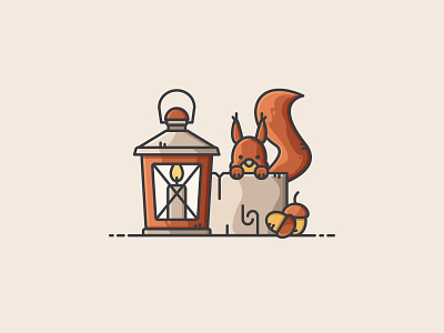 Autumn Scene acorn autumn candle design icon illustration lantern nature squirrel vector vectorart