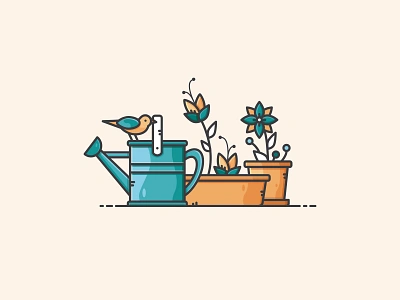 Garden Scene balkony bird design flower garden icon illustration nature plant spring summer vector vectorart watering can