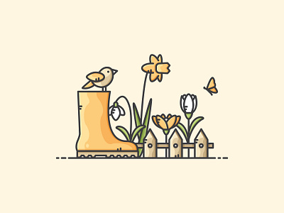 Spring Scene bird design flower garden icon illustration nature spring vector vectorart