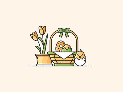 Easter Scene basket chicken design easter egg flower icon illustration spring vector vectorart