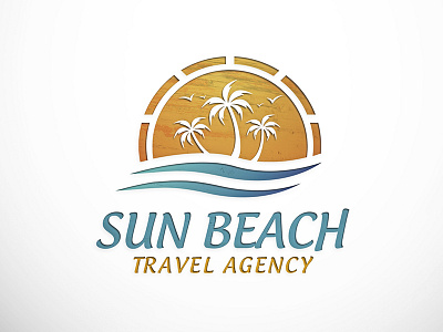 Sun Beach Logo beach booking for sale hotel logotype ocean palm tree resort sea spa sun travel