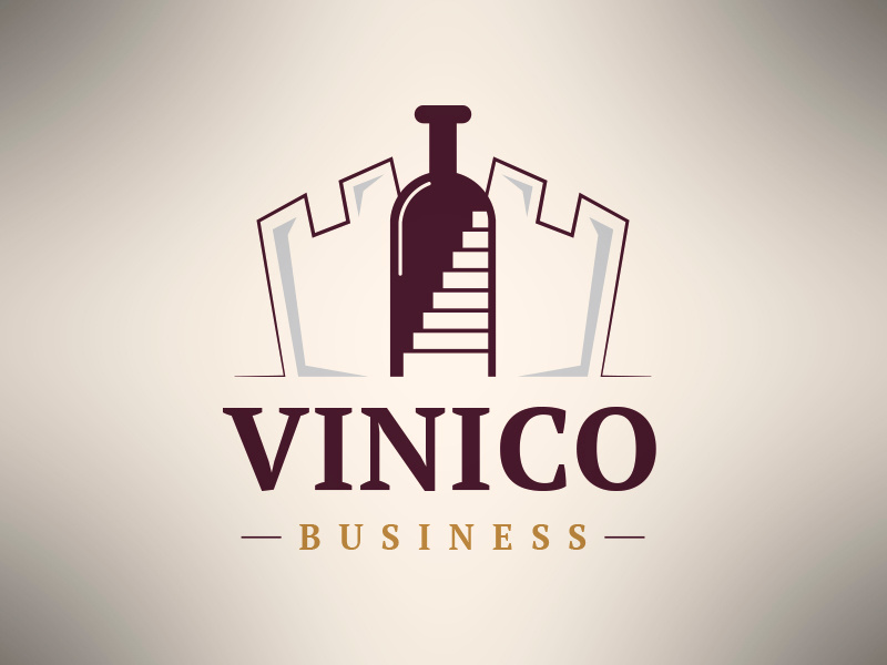 Wine Cellar Logo fortress beer alcohol stairs premium logo template cellar castle grape wine
