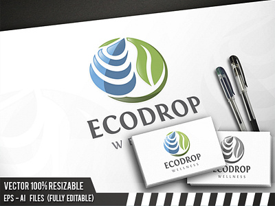 Water Drop Eco Logo awareness beauty care cosmetic drop eco green leaf nature tree water wellness
