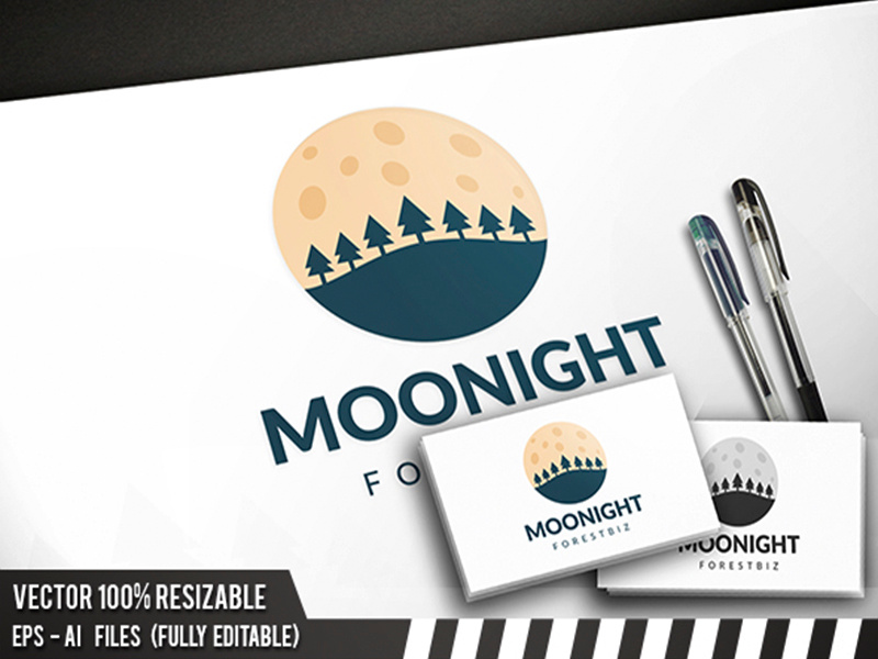 Forest Night Logo video games design studio multimedia media nature tree camp night forest moon creative creativity