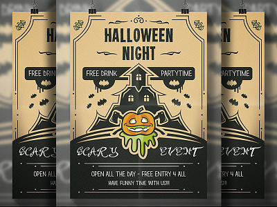 Halloween Flyer bat logo castle club halloween holiday horror horror house night party pumpkin scary terror