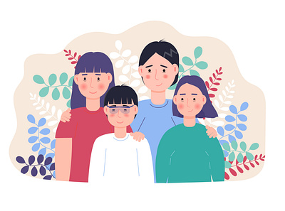 Happy family together. Foster care concept. daughter design family father foster foster care leaves mother son ui vector