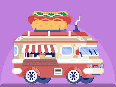 van hot dog american cafe design food truck hot dog illustration logo meal street ui van vector