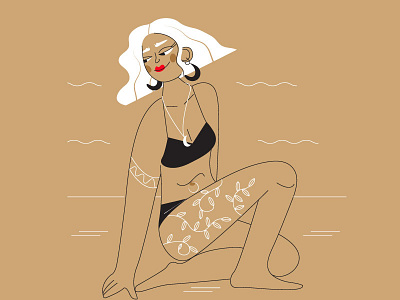 Girl on the beach beach flat girl graphic design line vector