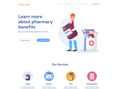 Pharmacy benefits benefits design drug figma flat graphic design illustration landing page phatmacy store ui ux vector