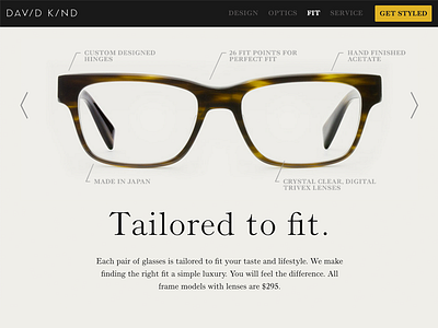 David Kind eyewear frames glasses parallax responsive slider website