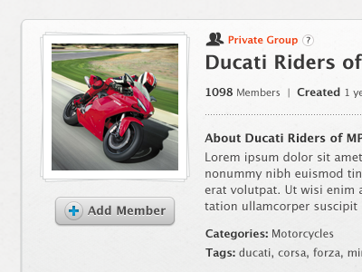 Ducati Riders about add member application avatar bio button categories group members privat profile tags