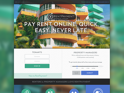 RentPayment.com Website blur homepage marketing parallax payment rent rentpayment sign in website