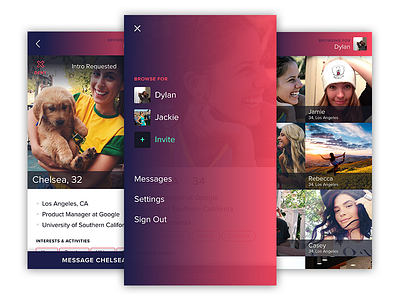 Dating App app browse dating gradients ios menu photo grids profiles