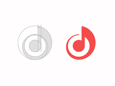 Note geometric grid guide guideline icon logo mark music note red share simple