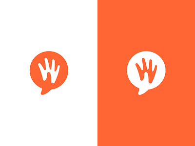 Social help bubble communication finger hand help icon logo negative orange reach social speech