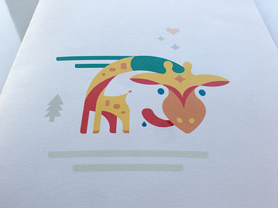 Giraffe card gift giraffe heart illustration print snow valentine winter