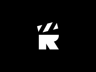 R clapperboard clip cut film icon letter logo mark movie r stripe video