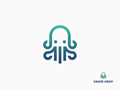 Favor Drop animal delivery gradient icon line logo multitask octopus quick squid tentacle