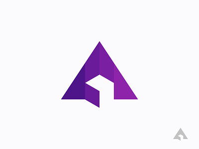 A 3D 3d a cube geometry icon letter logo negative purple space symbol triangle