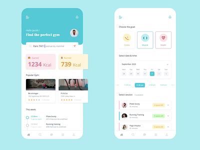 Gym finder App app app design blue clean fitness gym illustration interface minimal mobile pastels sport ui uidesign user interface animation userinterfaces ux