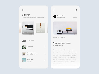 Non-fiction articles app app app design application books clean clean design clean ui clear design interface minimal minimalist mobile modern read simple uidesign white