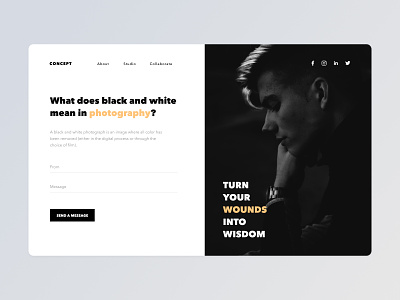 Photography studio contact black black white black and white clean contact design landing landing design landingpage minimal minimalist modern photography studio ui uidesign