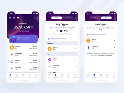Cryptocurrency App app blockchain crypto design finance fintech mobile