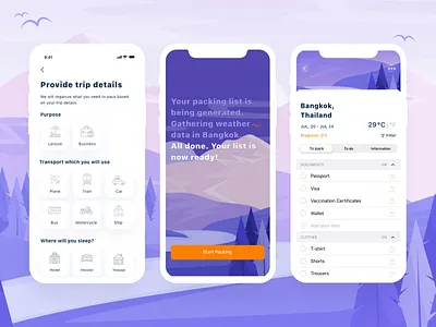 Packing list app design ios list mobile packing travel ui