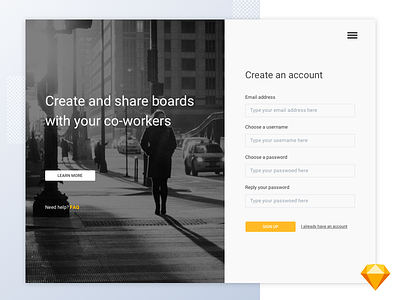 Create an account [ Free sketch] account board form onboarding sign ui up ux web