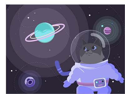 space cat flat illustration minimal vector web website