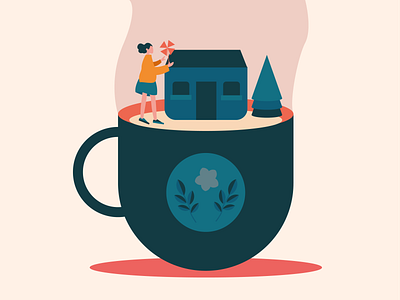 cup tea flat illustration minimal vector web website