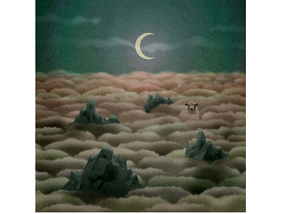 sleep artwork bookillustration clouds coffee digital art editorial art editorial illustration illustration moon moonlight mountain sheep soft story