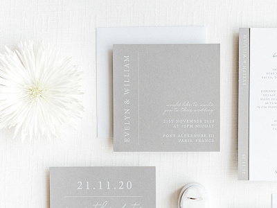 Grey and White Minimalist Wedding Invitation graphic design minimalist print design wedding invite wedding stationery
